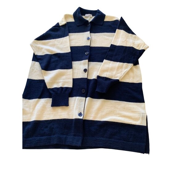 Rodier Paris  vintage womens cardigan/ jacket  navy white  wide stripe - Picture 11 of 11